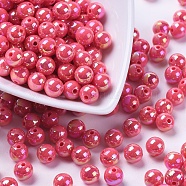 Eco-Friendly Poly Styrene Acrylic Beads, AB Color Plated, Round, Fuchsia, 10mm, Hole: 2mm, about 980pcs/500g(PL426-7)