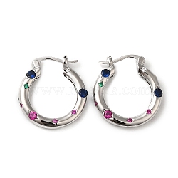 Cubic Zirconia Hoop Earrings, Rack Plating Brass Earrings for Women, Lead Free & Cadmium Free, Platinum, 22.5x20.5x3.5mm(EJEW-Z019-23C-P)