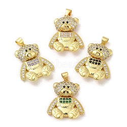 Brass Pendants, with Cubic Zirconia, Lead Free & Cadmium Free, Bear Charms, Real 18K Gold Plated, Mixed Color, 27x21x6.5mm, Hole: 5x3.4mm(KK-M249-34G)