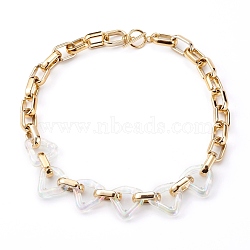 Acrylic & CCB Plastic Chain Necklaces, with 304 Stainless Steel Toggle Clasps, Golden, Clear, 17.72 inch(45cm)(NJEW-JN03329-04)