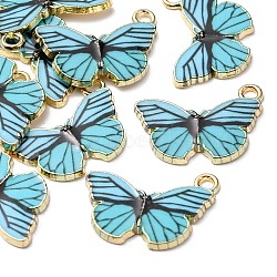 Printed Alloy Pendants, Cadmium Free & Nickel Free & Lead Free, Light Gold, Butterfly, Light Sea Green, 15x20x1.5mm, Hole: 1.8mm(FIND-YW0001-69E)