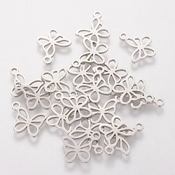 201 Stainless Steel Charms, Butterfly, Stainless Steel Color, 10x12x1mm, Hole: 1.5mm(STAS-Q201-T497)
