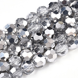 Transparent Electroplate Glass Beads Strands, Faceted, Half Silver Plated, Round, Silver, 6mm, Hole: 1.2mm, about 96~97pcs/strand, 21.65~21.97 inch(55~55.8cm)(EGLA-A035-T6mm-M01)