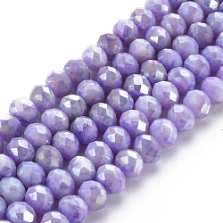 Opaque Baking Painted Glass Beads Strands, Imitation Stones, Faceted, AB Color Plated, Rondelle, Medium Purple, 8x6mm, Hole: 1.2mm, about 63~64pcs/strand, 15.87 inch~16.14 inch(40.3~41cm)(EGLA-N006-010A-B04)