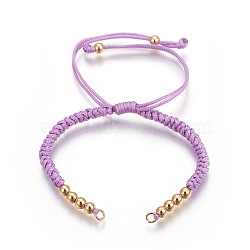 Nylon Cord Braided Bead Bracelets Making, with Brass Beads, Long-Lasting Plated, Real 24K Gold Plated, Lilac, 10-1/4 inch(26cm)~11-5/8 inch(29.6cm)(BJEW-F360-F10)