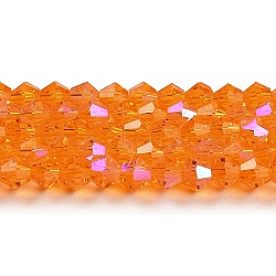 Transparent Electroplate Glass Beads Strands, AB Color Plated, Faceted, Bicone, Orange, 4x4mm, Hole: 0.8mm, about 87~98pcs/strand, 12.76~14.61 inch(32.4~37.1cm)(GLAA-F029-4mm-D23)