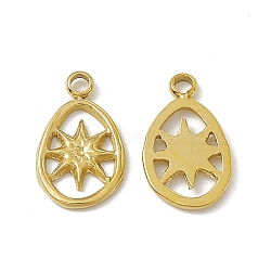 Vacuum Plating 201 Stainless Steel Pendants, Egg with Star Pattern Charm, Real 18K Gold Plated, 12.5x7.5x0.9mm, Hole: 1.5mm(STAS-J401-VC600)