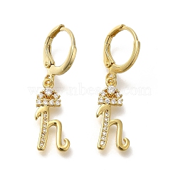 Brass Clear Cubic Zirconia Hoop Earrings, Real 18K Gold Plated, Letter H, 31.5mm, pendants: 18x9x2mm(EJEW-M045-01H)