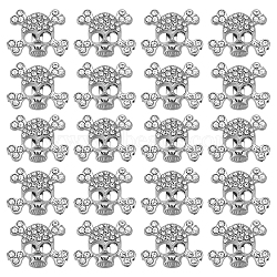 30Pcs Alloy Rhinestone Slide Charms, Skull, Skull, 15x19x3mm, Hole: 10x2mm(FIND-SC0010-35)