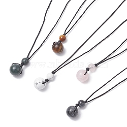Natural Mixed Gemstone Round Pendant Necklace, Nylon Thread Adjustable Necklace for Girl Women, 29.92 inch(76cm)(NJEW-JN04295)