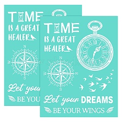Self-Adhesive Silk Screen Printing Stencil, for Painting on Wood, DIY Decoration T-Shirt Fabric, Turquoise, Clock Pattern, 28x22cm(DIY-WH0173-021-01)