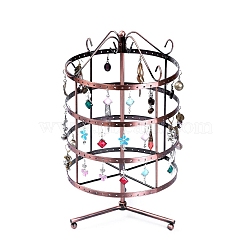 Iron 4 Tiers Rotating Jewelry Organizer Earring Holder Stand, 144 Holes, for Hanging Earrings, Red Copper, 150x150x300mm(NDIS-K002-03R)