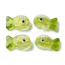 Handmade Foil Lampwork Fish Beads, with Enamel, Gradient Color, Green Yellow, 20x23x8.5mm, Hole: 1.8mm(FOIL-Z001-01C)