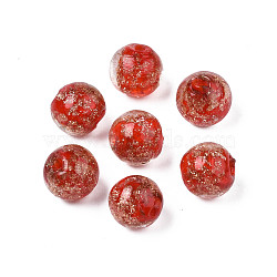 Handmade Gold Sand Lampwork Beads, Round, Red, 9~10x9~10mm, Hole: 1.5mm(LAMP-T016-10F)