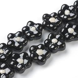 Handmade Porcelain Flower Beads Strands, Black, 16.5x16.5x7mm, Hole: 2mm, about 20pcs/strand, 12.60 inch(32cm)(PORC-G006-11)