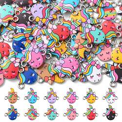 60Pcs 12 Styles Alloy Enamel Connector Charms, Unicorn Links, Platinum, Mixed Color, 19x18mm, 5pcs/style(ENAM-CJ0004-32)