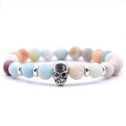 Natural Amazonite Stretch Bracelets, Skull(OR4377-5)