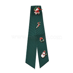 Christmas Polyester Ribbon Safety Pin Brooch, with Alloy Enamel Santa Claus & Candy Cane & Wreath & Snowman, Iron Pin, Dark Slate Gray, 170~175x65x0.6~4.5mm(JEWB-H012-01B)
