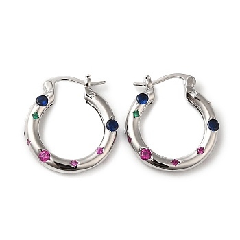 Cubic Zirconia Hoop Earrings, Rack Plating Brass Earrings for Women, Lead Free & Cadmium Free, Platinum, 22.5x20.5x3.5mm