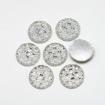 Resin Cabochons, Bottom Silver Plated, Half Round/Dome, White, 20x3.5~4mm