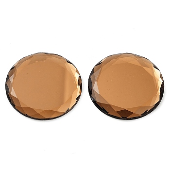 Glass Cabochons, Flat Back & Back Plated, Faceted, Half Round, Camel, 40x4.5mm