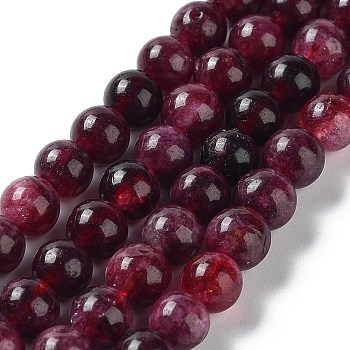 Dyed Natural Malaysia Jade Beads Strands, Round, Dark Red, 6~6.5mm, Hole: 1mm, about 30pcs/strand, 7.28 inch(18.5cm)