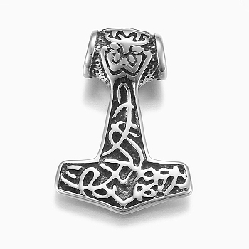 304 Stainless Steel Pendants, Thor's Hammer, Antique Silver, 40x28x10mm, Hole: 7mm