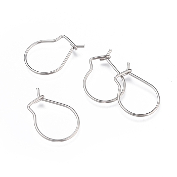 304 Stainless Steel Hoop Earrings Findings, Kidney Ear Wires, Stainless Steel Color, 18x13x0.8mm