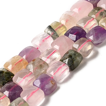 Natural Mixed Stone Beads Strands, Faceted, Square, 9~10.5x9~10.5x5~5.5mm, Hole: 1mm, about 39~42pcs/strand, 14.96~15.35 inch (38~39cm)