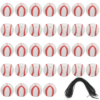 CHGCRAFT DIY Baseball Shape Beaded Bracelet Making Kit, Including Silicone Beads, Waxed Cotton Cord, White, Beads: 10x9.5mm, Hole: 2mm, 36Pcs/box