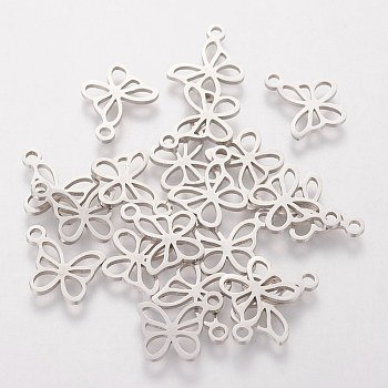 201 Stainless Steel Charms, Butterfly, Stainless Steel Color, 10x12x1mm, Hole: 1.5mm