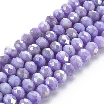 Opaque Baking Painted Glass Beads Strands, Imitation Stones, Faceted, AB Color Plated, Rondelle, Medium Purple, 8x6mm, Hole: 1.2mm, about 63~64pcs/strand, 15.87 inch~16.14 inch(40.3~41cm)