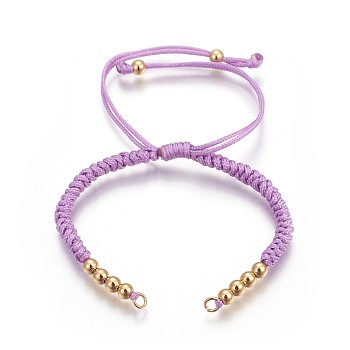 Nylon Cord Braided Bead Bracelets Making, with Brass Beads, Long-Lasting Plated, Real 24K Gold Plated, Lilac, 10-1/4 inch(26cm)~11-5/8 inch(29.6cm)