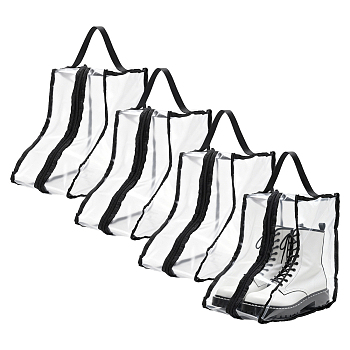 Clear PVC Plastic Shoes Storage Zipper Bags with Handles, Rectangle, Black, 31x25x20cm