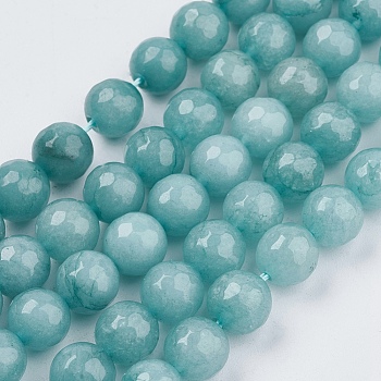 Natural White Jade Bead Strands, Dyed, Faceted, Round, Pale Turquoise, 8mm, Hole: 1mm, 48pcs/strand, 14.5~14.9 inch