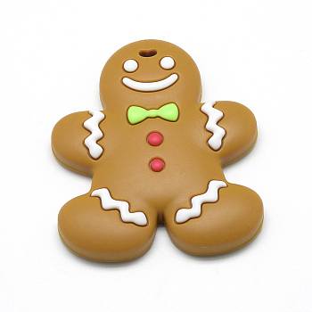 Food Grade Eco-Friendly Silicone Big Pendants, Chewing Pendants For Teethers, DIY Nursing Necklaces Making, Gingerbread Man, Peru, 80x66x12mm, Hole: 3x6mm