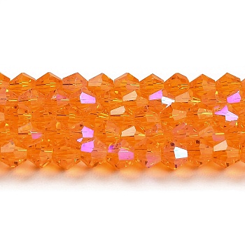 Transparent Electroplate Glass Beads Strands, AB Color Plated, Faceted, Bicone, Orange, 4x4mm, Hole: 0.8mm, about 87~98pcs/strand, 12.76~14.61 inch(32.4~37.1cm)