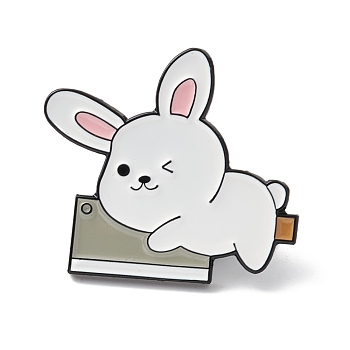 Rabbit with Knife Enamel Pin, Cartoon Alloy Brooch for Backpack Clothes, Electrophoresis Black, White, 26.5x30x1.5mm, Pin: 1mm.