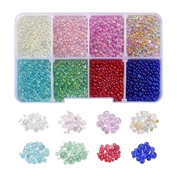 8 Colors DIY 3D Nail Art Decoration Mini Glass Beads, Tiny Caviar Nail Beads, Mixed Color, 0.4~3mm, 14g/colors, 112g