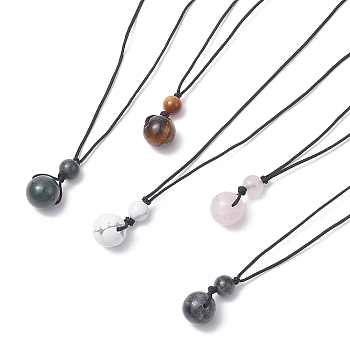 Natural Mixed Gemstone Round Pendant Necklace, Nylon Thread Adjustable Necklace for Girl Women, 29.92 inch(76cm)