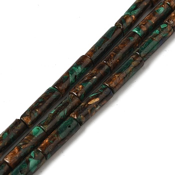 Assembled Synthetic Malachite & Natural Bronzite Beads Strands, Column, 13x4.5mm, Hole: 1mm, about 31pcs/strand, 16.14''(41cm)