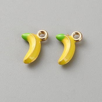 Alloy Enamel Charms, Fruit Charm, Light Gold, Banana, 9.5x12x3.5mm, Hole: 2mm