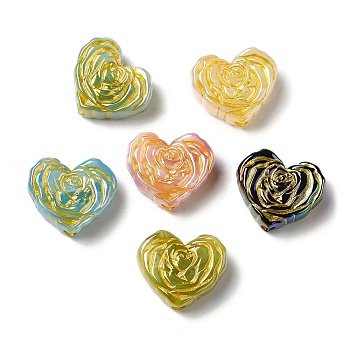 Plating Opaque Acrylic Beads, Golden Metal Enlaced, Heart Rose, Mixed Color, 19.5x23x9.5mm, Hole: 3.5mm