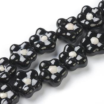 Handmade Porcelain Flower Beads Strands, Black, 16.5x16.5x7mm, Hole: 2mm, about 20pcs/strand, 12.60 inch(32cm)