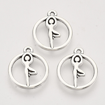 Tibetan Style Alloy Pendants,  Cadmium Free & Lead Free, Flat Round with Dancer, Antique Silver, 19x16x2mm, Hole: 1.2mm, about 450pcs/500g