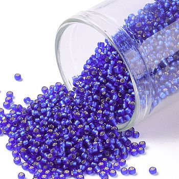 TOHO Round Seed Beads, Japanese Seed Beads, (28F) Silver Lined Frost Dark Sapphire, 15/0, 1.5mm, Hole: 0.7mm, about 15000pcs/50g