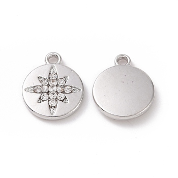 Alloy Charms, with Crystal Rhinestone, Flat Round with Star, Platinum, 12x10x2mm, Hole: 1.2mm