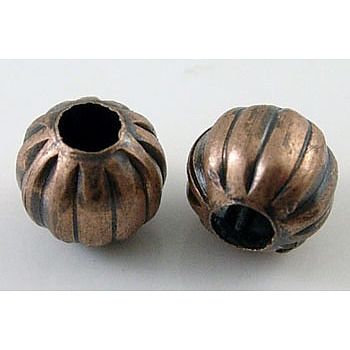 Iron Corrugated Beads, Nickel Free, Red Copper, Round, 8mm in diameter, hole: 3mm