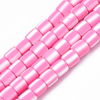 Handmade Polymer Clay Bead Strands, Column, Hot Pink, 6x6mm, Hole: 1.5mm, about 63pcs/strand, 15.55 inch~15.94 inch(39.5~40.5cm)