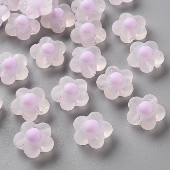 Transparent Acrylic Beads, Frosted, Bead in Bead, Flower, Plum, 16.5x17x9.5mm, Hole: 2.5mm, about 390pcs/500g